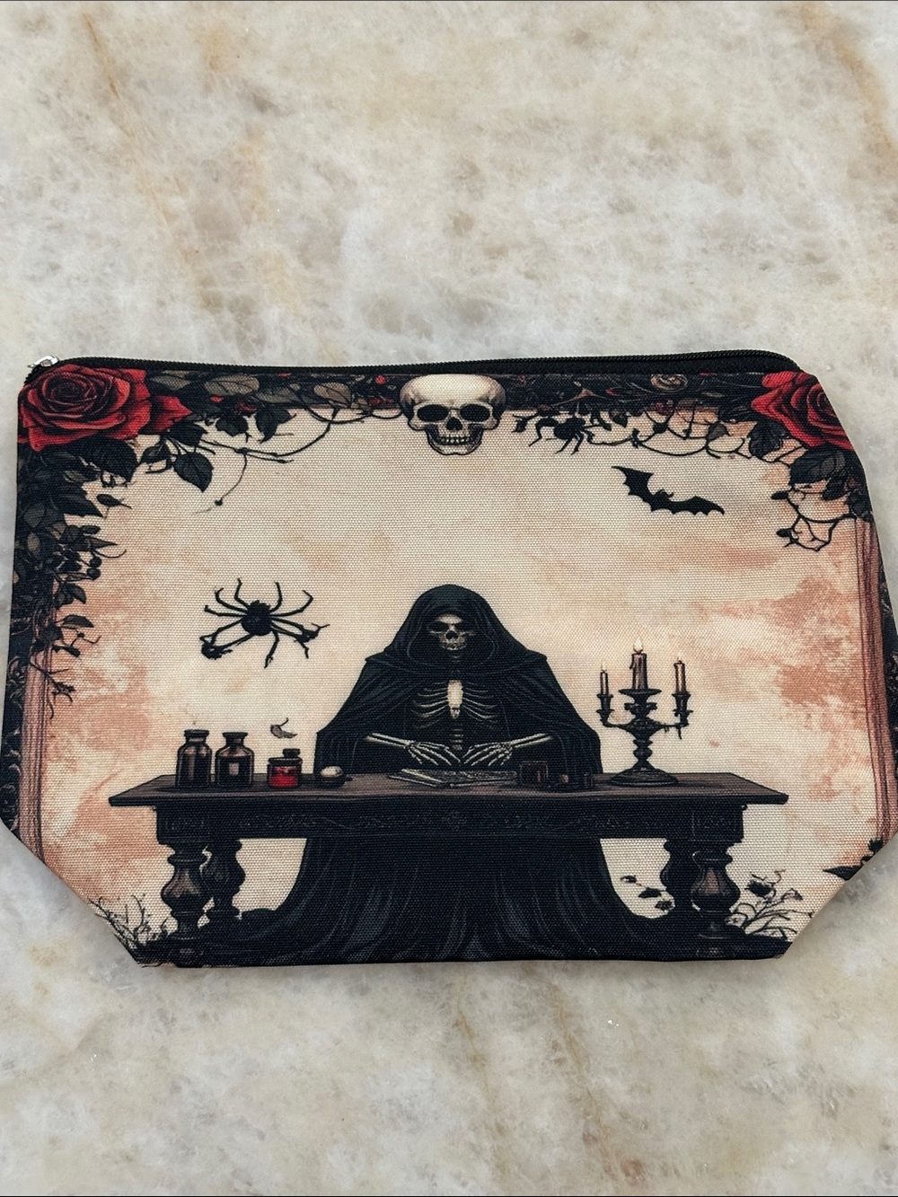 Gothic Grim Reaper Canvas Pouch - Black and Red